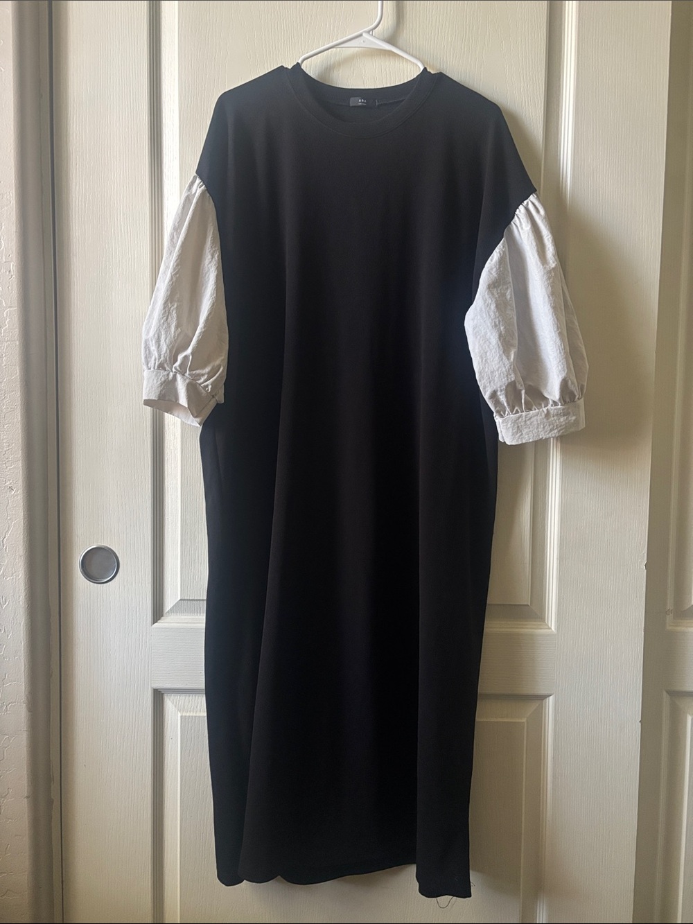 Ara Black Midi Dress with White Puff Sleeves